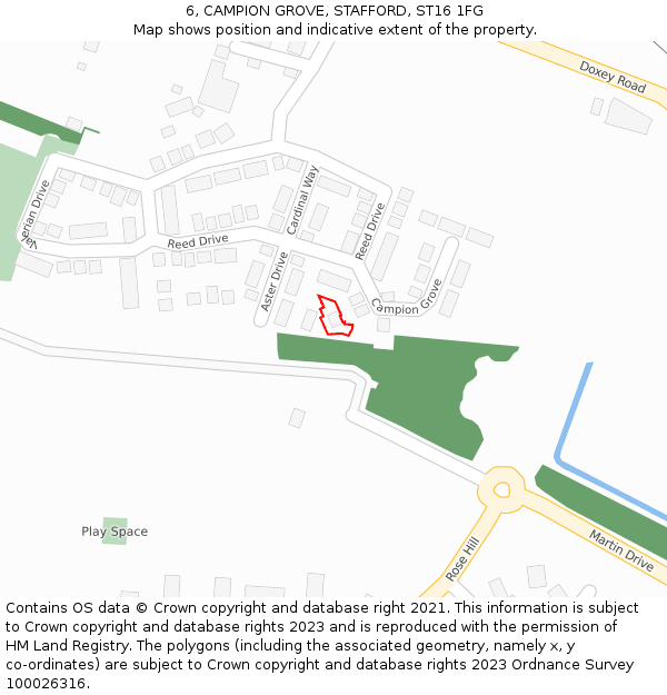 6, CAMPION GROVE, STAFFORD, ST16 1FG: Location map and indicative extent of plot