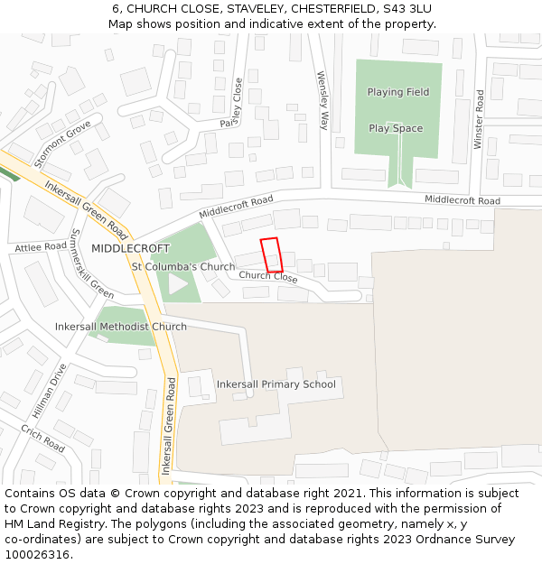 6, CHURCH CLOSE, STAVELEY, CHESTERFIELD, S43 3LU: Location map and indicative extent of plot