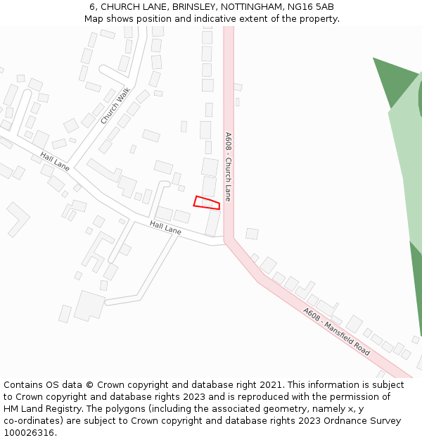 6, CHURCH LANE, BRINSLEY, NOTTINGHAM, NG16 5AB: Location map and indicative extent of plot