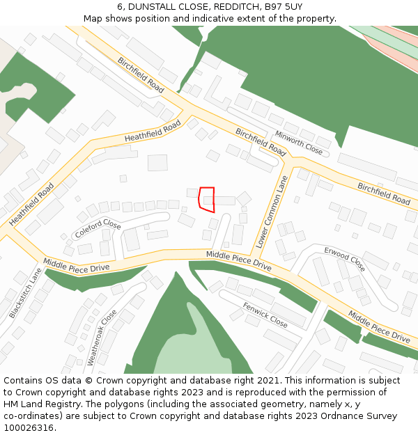 6, DUNSTALL CLOSE, REDDITCH, B97 5UY: Location map and indicative extent of plot