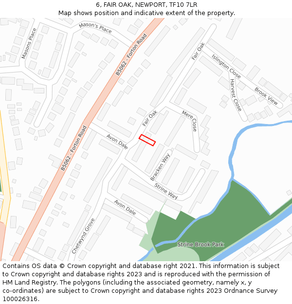 6, FAIR OAK, NEWPORT, TF10 7LR: Location map and indicative extent of plot