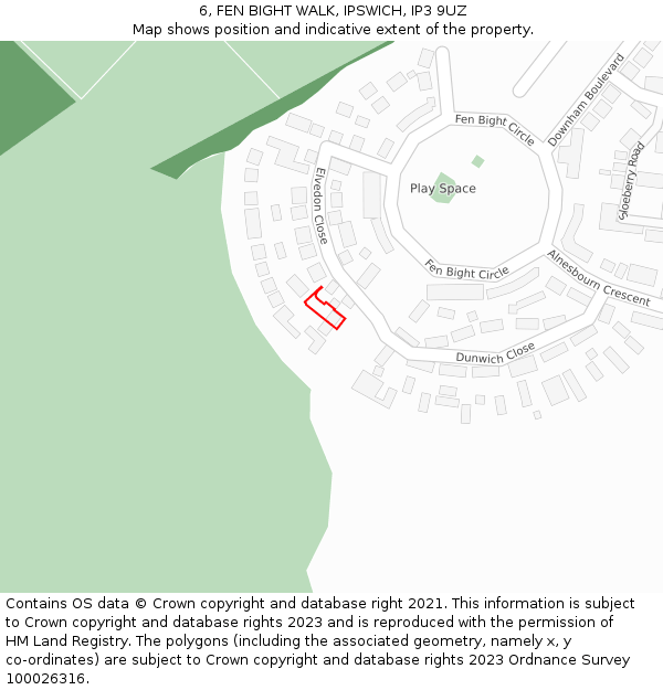 6, FEN BIGHT WALK, IPSWICH, IP3 9UZ: Location map and indicative extent of plot