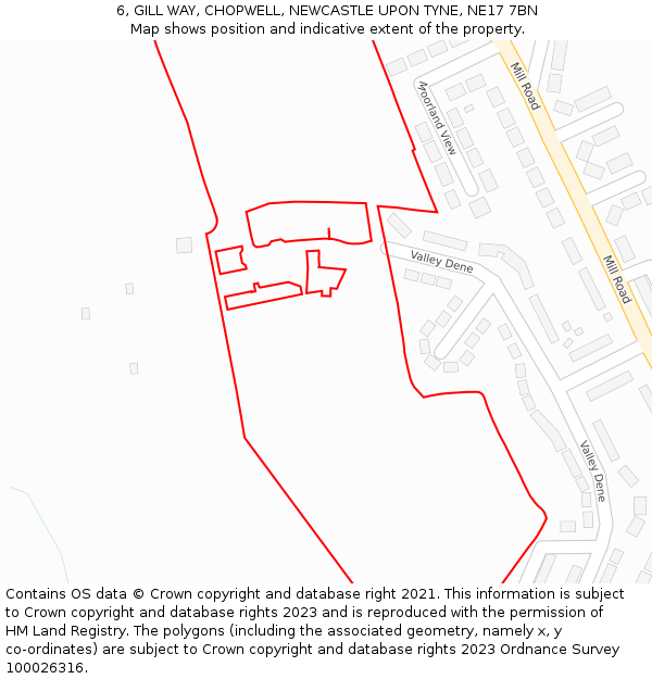 6, GILL WAY, CHOPWELL, NEWCASTLE UPON TYNE, NE17 7BN: Location map and indicative extent of plot