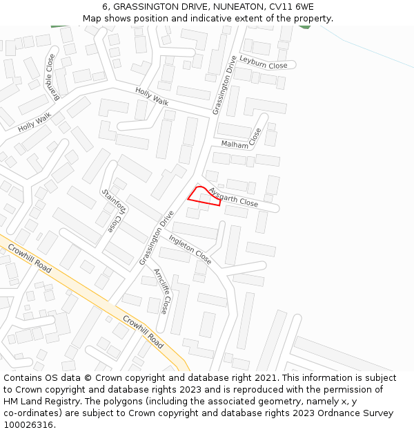 6, GRASSINGTON DRIVE, NUNEATON, CV11 6WE: Location map and indicative extent of plot