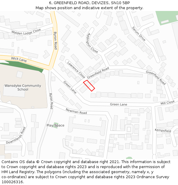 6, GREENFIELD ROAD, DEVIZES, SN10 5BP: Location map and indicative extent of plot