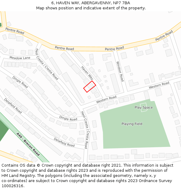 6, HAVEN WAY, ABERGAVENNY, NP7 7BA: Location map and indicative extent of plot