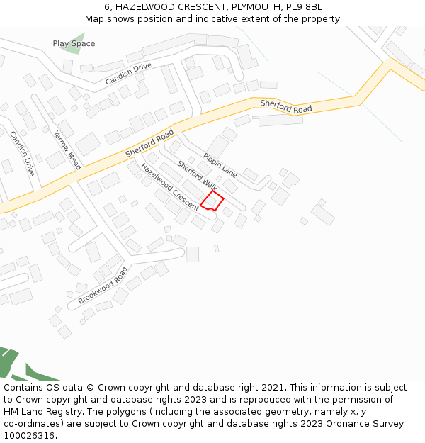 6, HAZELWOOD CRESCENT, PLYMOUTH, PL9 8BL: Location map and indicative extent of plot