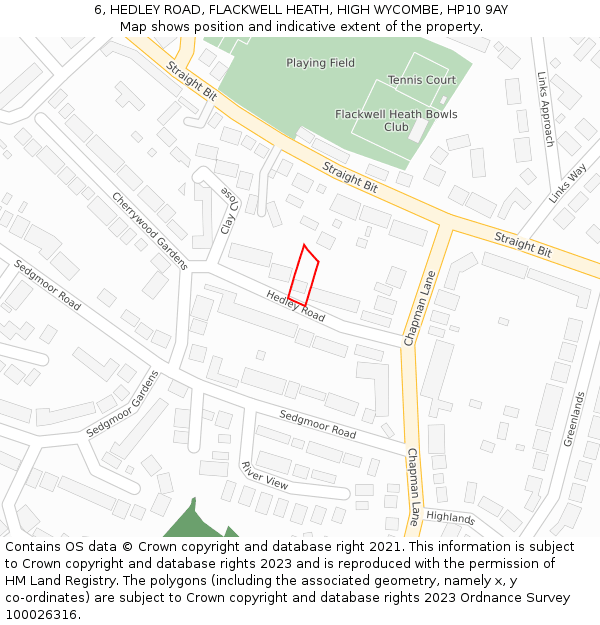 6, HEDLEY ROAD, FLACKWELL HEATH, HIGH WYCOMBE, HP10 9AY: Location map and indicative extent of plot