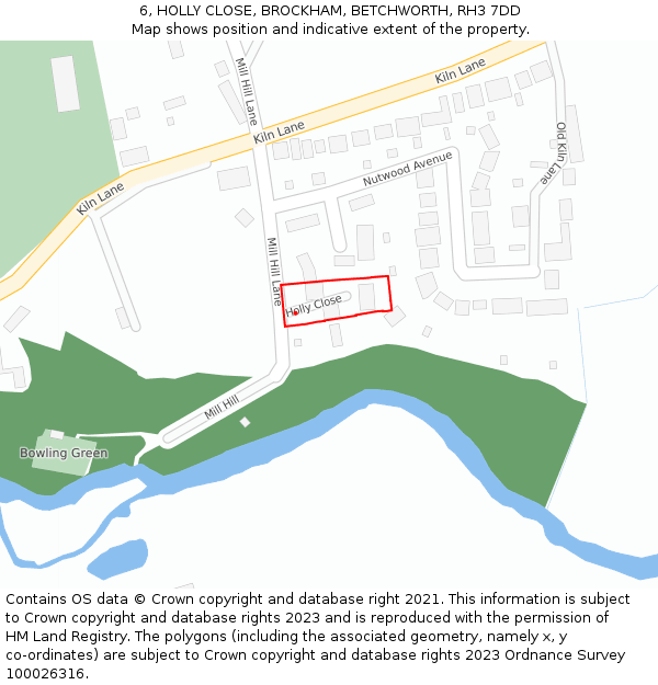 6, HOLLY CLOSE, BROCKHAM, BETCHWORTH, RH3 7DD: Location map and indicative extent of plot