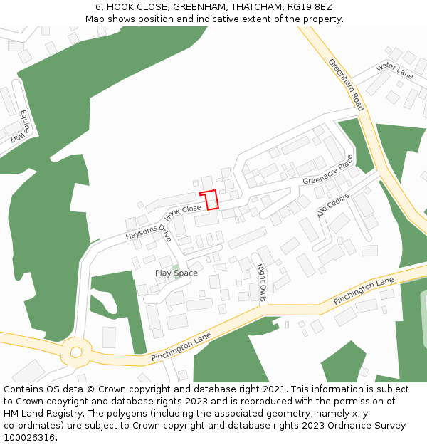 6, HOOK CLOSE, GREENHAM, THATCHAM, RG19 8EZ: Location map and indicative extent of plot