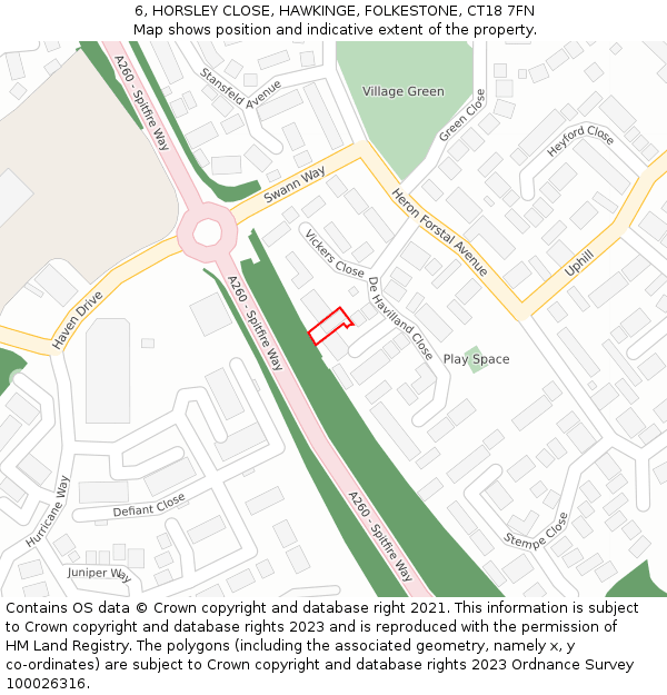 6, HORSLEY CLOSE, HAWKINGE, FOLKESTONE, CT18 7FN: Location map and indicative extent of plot