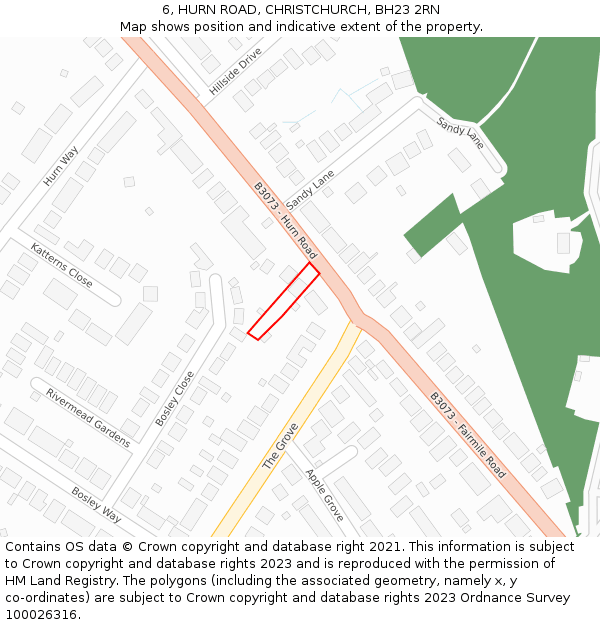 6, HURN ROAD, CHRISTCHURCH, BH23 2RN: Location map and indicative extent of plot