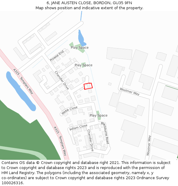 6, JANE AUSTEN CLOSE, BORDON, GU35 9FN: Location map and indicative extent of plot