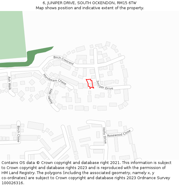 6, JUNIPER DRIVE, SOUTH OCKENDON, RM15 6TW: Location map and indicative extent of plot