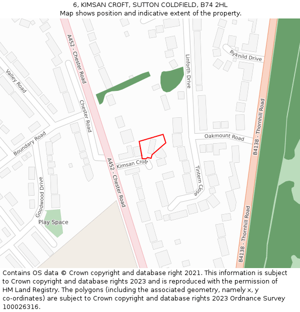 6, KIMSAN CROFT, SUTTON COLDFIELD, B74 2HL: Location map and indicative extent of plot