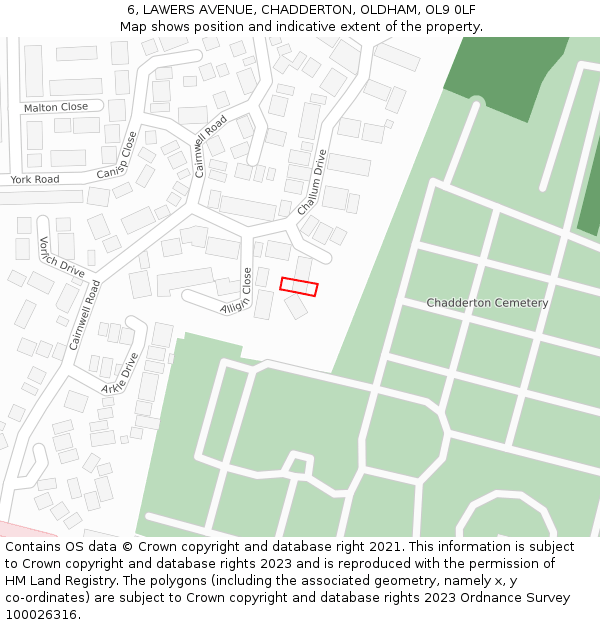 6, LAWERS AVENUE, CHADDERTON, OLDHAM, OL9 0LF: Location map and indicative extent of plot