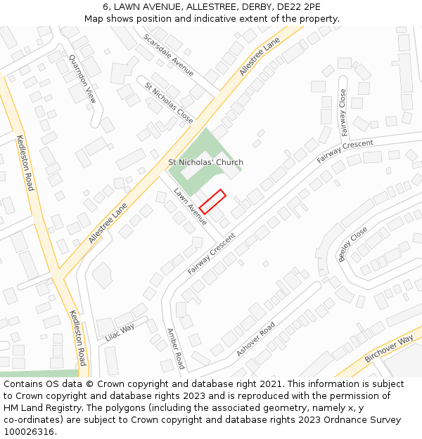 6, LAWN AVENUE, ALLESTREE, DERBY, DE22 2PE: Location map and indicative extent of plot