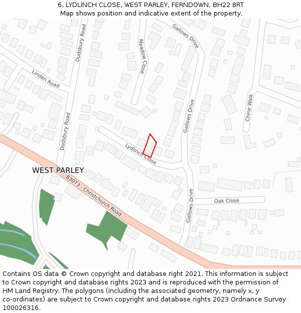 6, LYDLINCH CLOSE, WEST PARLEY, FERNDOWN, BH22 8RT: Location map and indicative extent of plot