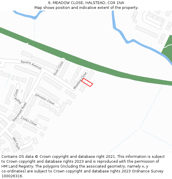 6, MEADOW CLOSE, HALSTEAD, CO9 1NA: Location map and indicative extent of plot