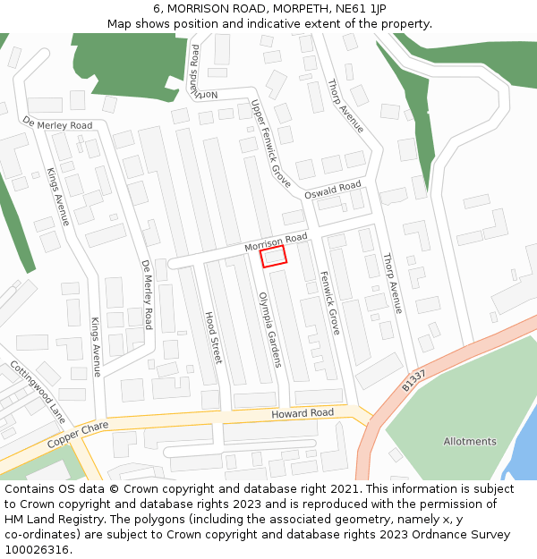 6, MORRISON ROAD, MORPETH, NE61 1JP: Location map and indicative extent of plot