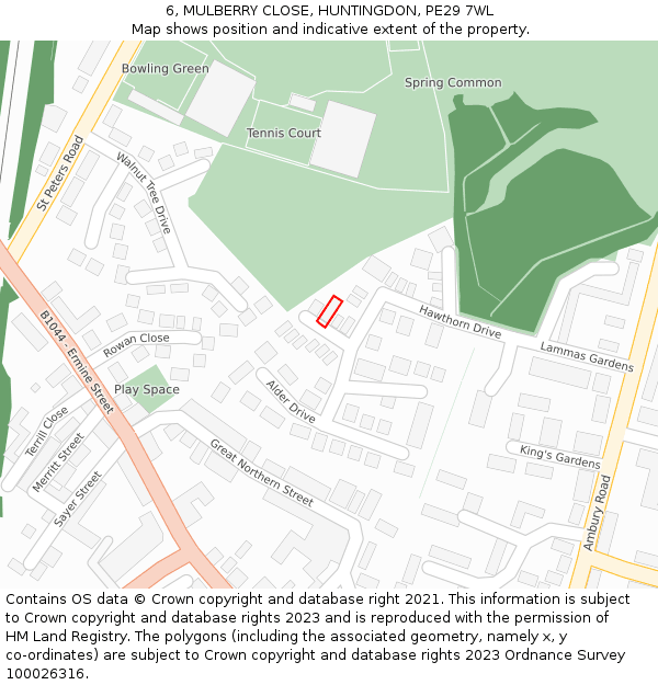 6, MULBERRY CLOSE, HUNTINGDON, PE29 7WL: Location map and indicative extent of plot