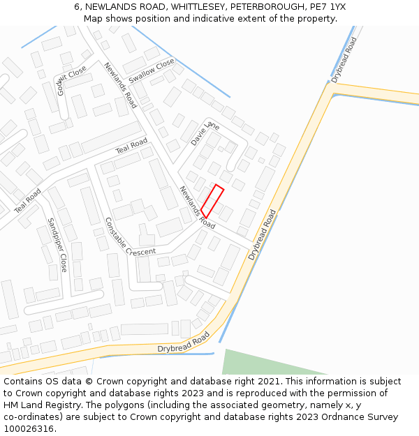 6, NEWLANDS ROAD, WHITTLESEY, PETERBOROUGH, PE7 1YX: Location map and indicative extent of plot