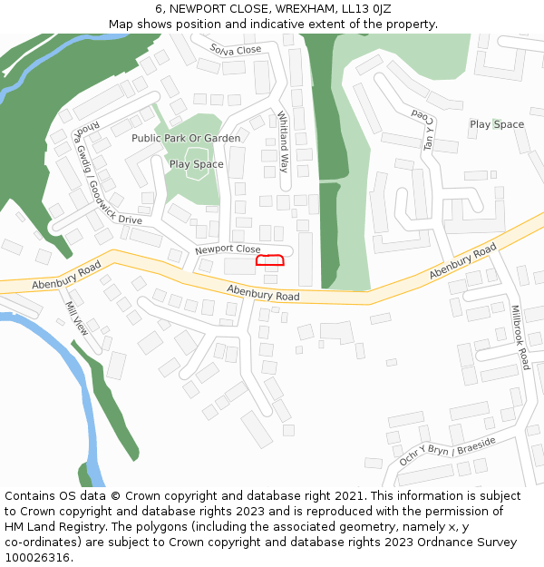 6, NEWPORT CLOSE, WREXHAM, LL13 0JZ: Location map and indicative extent of plot