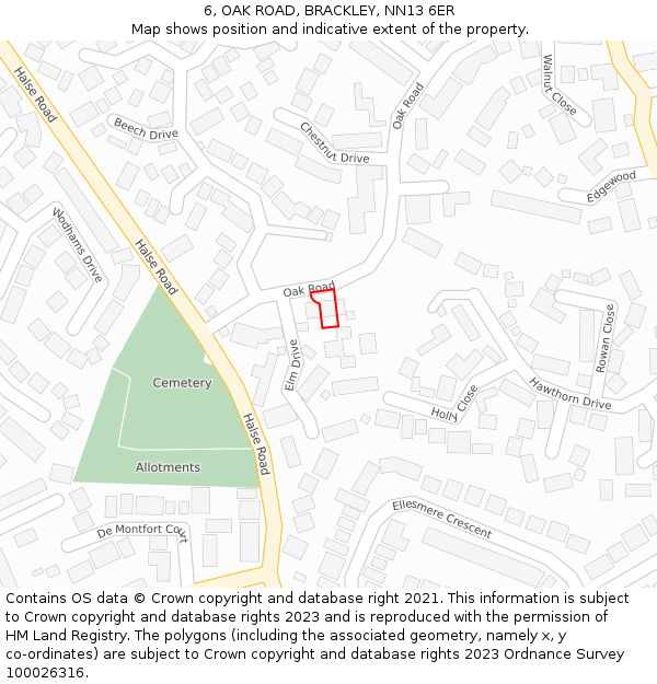 6, OAK ROAD, BRACKLEY, NN13 6ER: Location map and indicative extent of plot