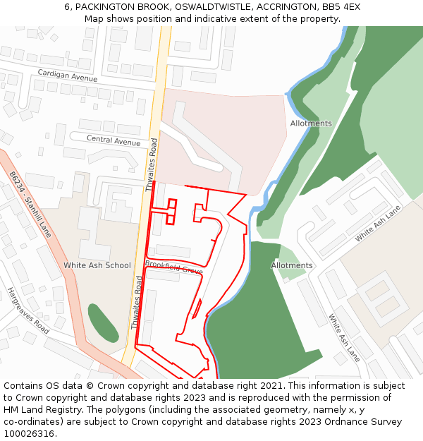 6, PACKINGTON BROOK, OSWALDTWISTLE, ACCRINGTON, BB5 4EX: Location map and indicative extent of plot