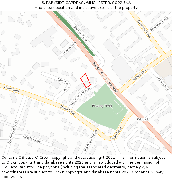 6, PARKSIDE GARDENS, WINCHESTER, SO22 5NA: Location map and indicative extent of plot