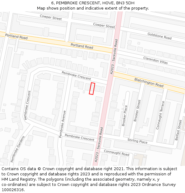 6, PEMBROKE CRESCENT, HOVE, BN3 5DH: Location map and indicative extent of plot