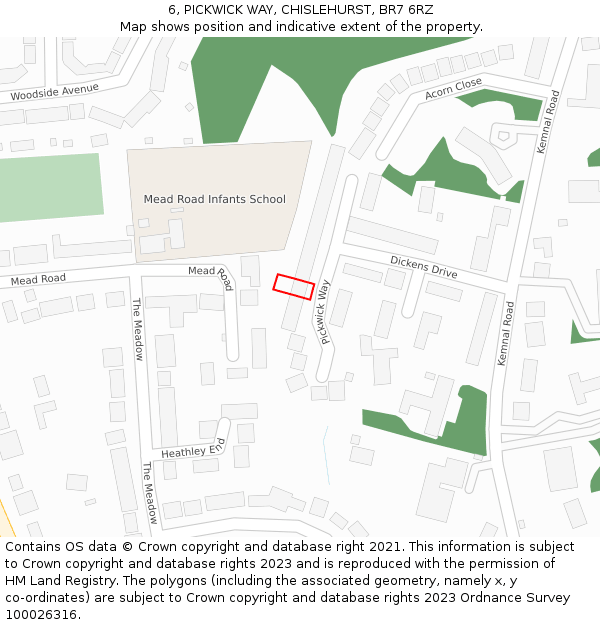 6, PICKWICK WAY, CHISLEHURST, BR7 6RZ: Location map and indicative extent of plot