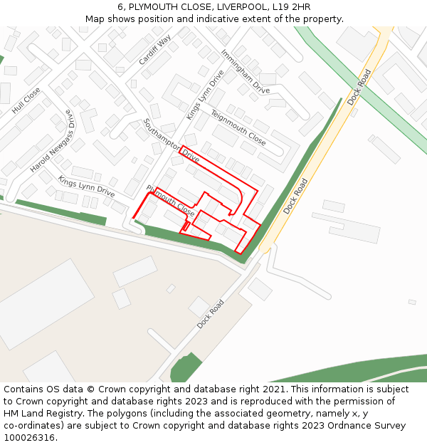 6, PLYMOUTH CLOSE, LIVERPOOL, L19 2HR: Location map and indicative extent of plot