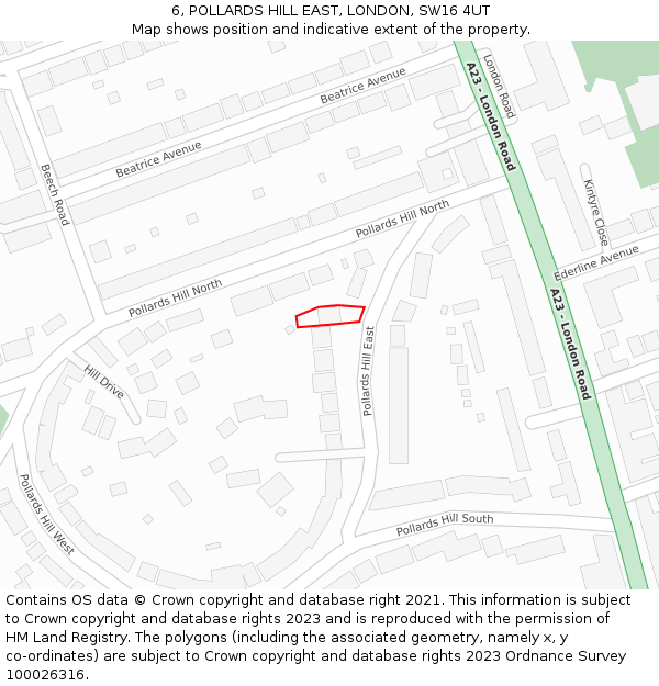 6, POLLARDS HILL EAST, LONDON, SW16 4UT: Location map and indicative extent of plot