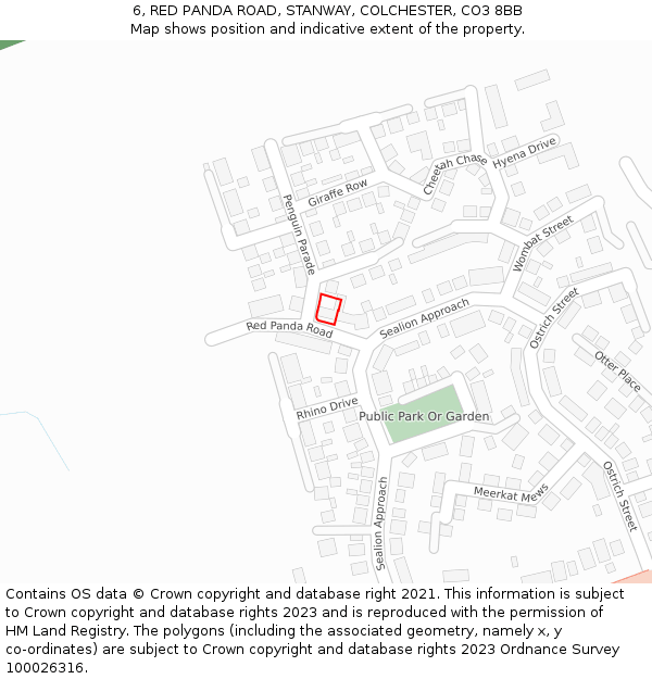 6, RED PANDA ROAD, STANWAY, COLCHESTER, CO3 8BB: Location map and indicative extent of plot