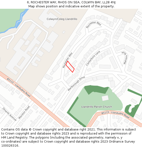 6, ROCHESTER WAY, RHOS ON SEA, COLWYN BAY, LL28 4NJ: Location map and indicative extent of plot