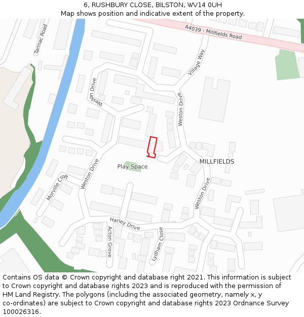 6, RUSHBURY CLOSE, BILSTON, WV14 0UH: Location map and indicative extent of plot