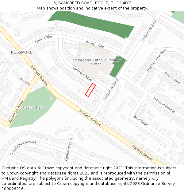 6, SANCREED ROAD, POOLE, BH12 4DZ: Location map and indicative extent of plot