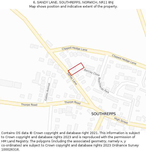 6, SANDY LANE, SOUTHREPPS, NORWICH, NR11 8NJ: Location map and indicative extent of plot