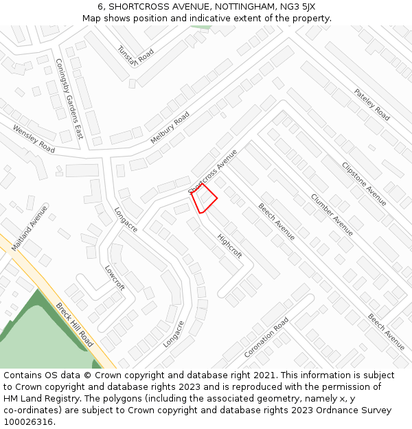 6, SHORTCROSS AVENUE, NOTTINGHAM, NG3 5JX: Location map and indicative extent of plot