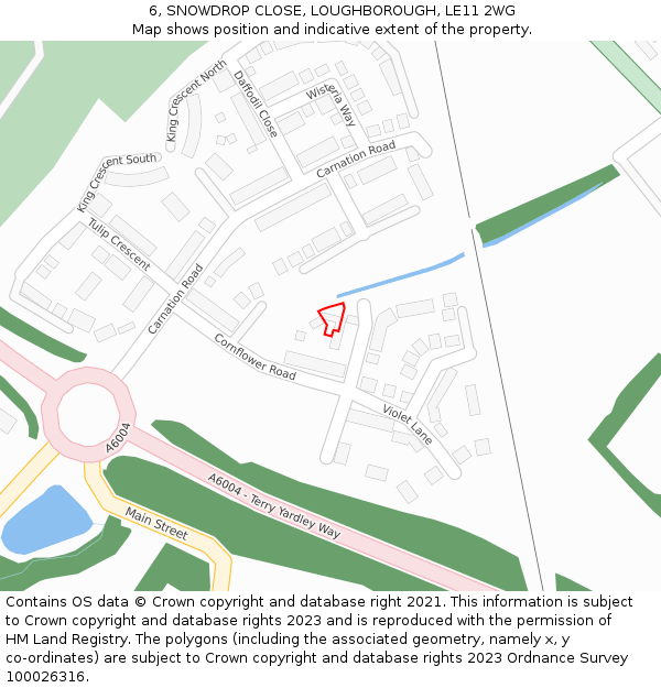 6, SNOWDROP CLOSE, LOUGHBOROUGH, LE11 2WG: Location map and indicative extent of plot