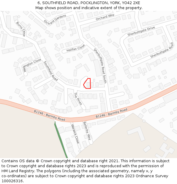 6, SOUTHFIELD ROAD, POCKLINGTON, YORK, YO42 2XE: Location map and indicative extent of plot