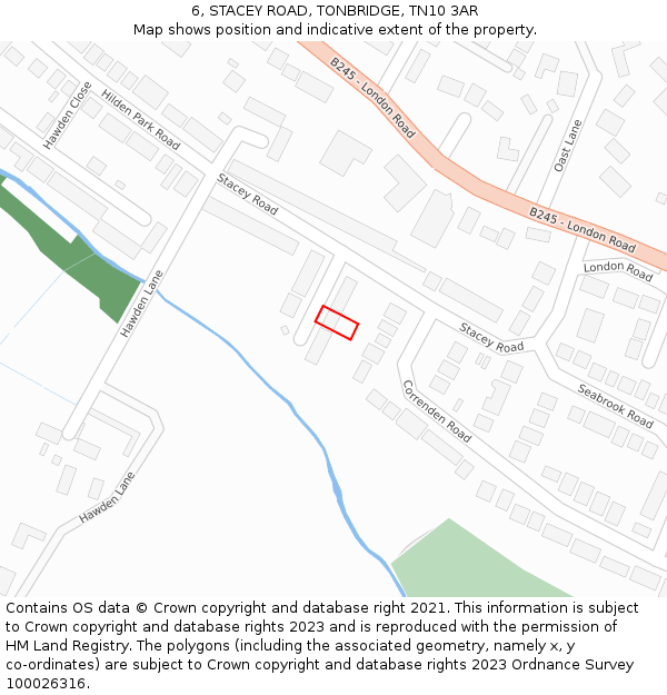 6, STACEY ROAD, TONBRIDGE, TN10 3AR: Location map and indicative extent of plot