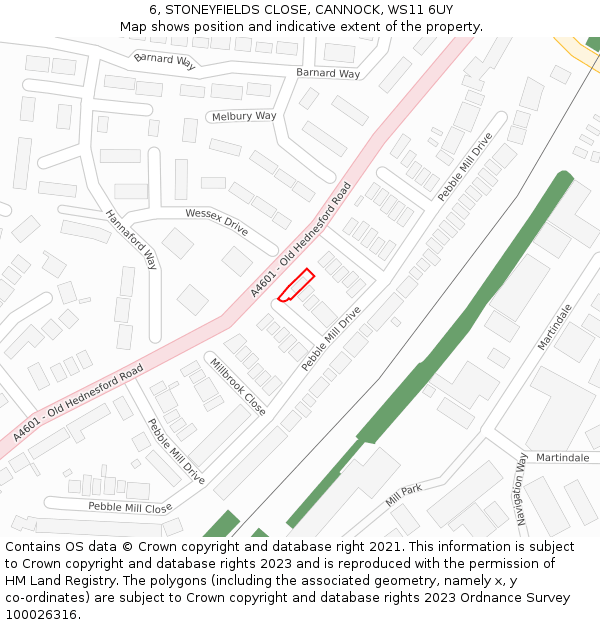 6, STONEYFIELDS CLOSE, CANNOCK, WS11 6UY: Location map and indicative extent of plot