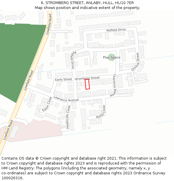 6, STROMBERG STREET, ANLABY, HULL, HU10 7ER: Location map and indicative extent of plot