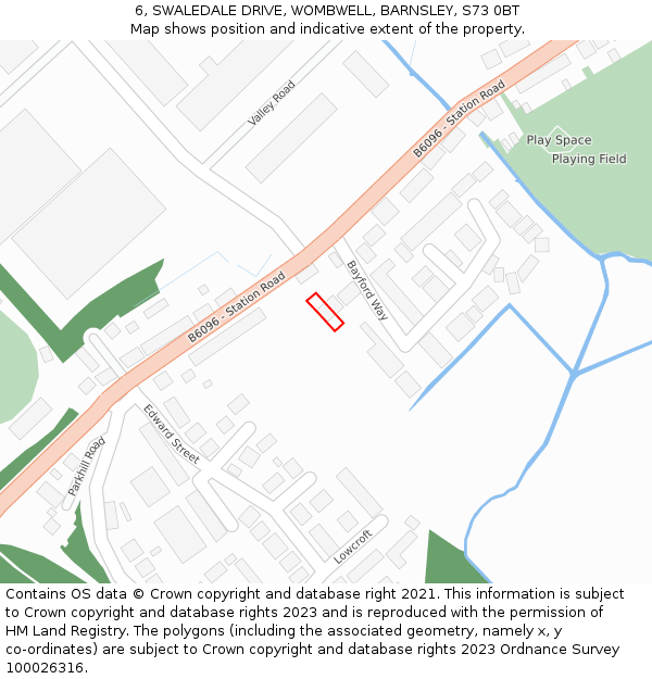 6, SWALEDALE DRIVE, WOMBWELL, BARNSLEY, S73 0BT: Location map and indicative extent of plot