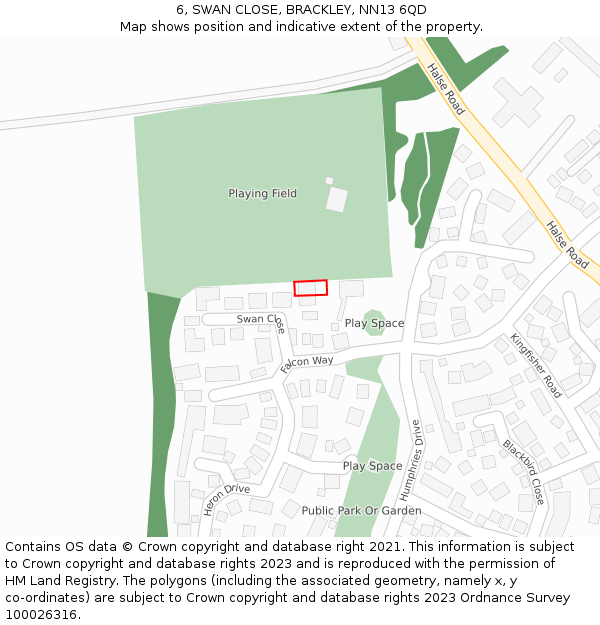 6, SWAN CLOSE, BRACKLEY, NN13 6QD: Location map and indicative extent of plot