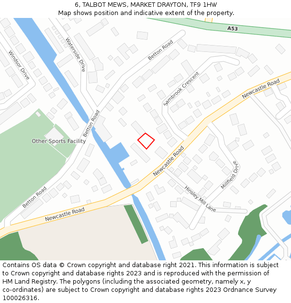 6, TALBOT MEWS, MARKET DRAYTON, TF9 1HW: Location map and indicative extent of plot