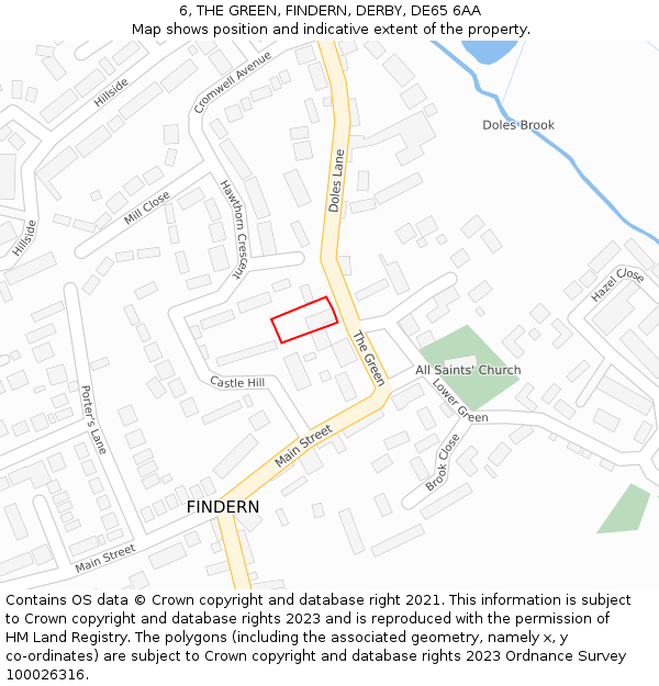 6, THE GREEN, FINDERN, DERBY, DE65 6AA: Location map and indicative extent of plot