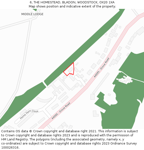 6, THE HOMESTEAD, BLADON, WOODSTOCK, OX20 1XA: Location map and indicative extent of plot